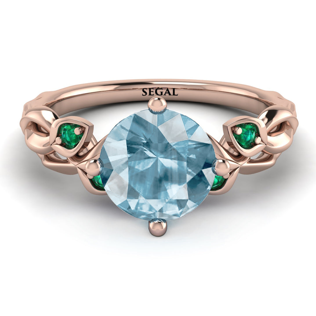 14K Gold Radiant Aquamarine Flower Harmony Ring - Autumn No. 405
