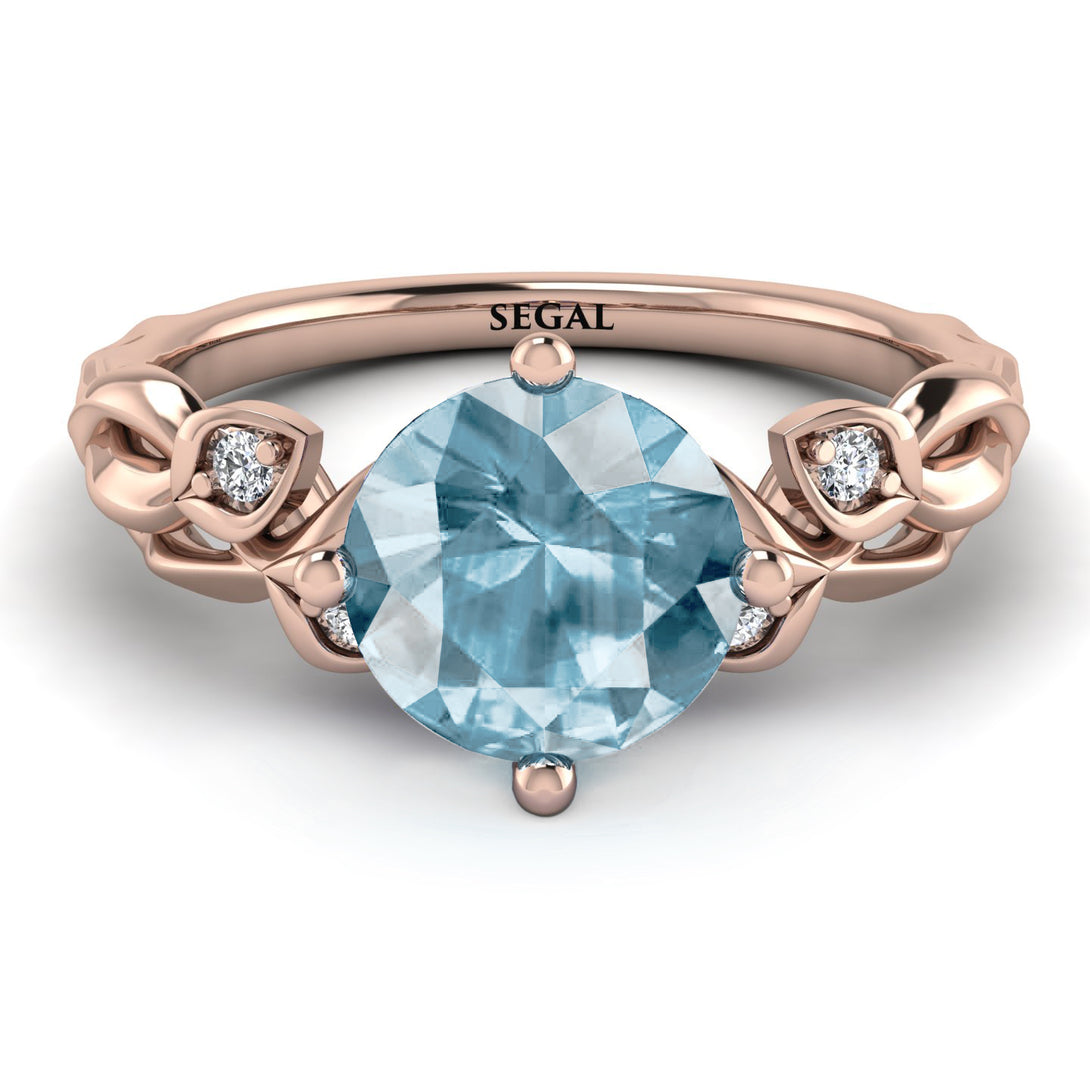 14K Gold Radiant Aquamarine Flower Harmony Ring - Autumn No. 402