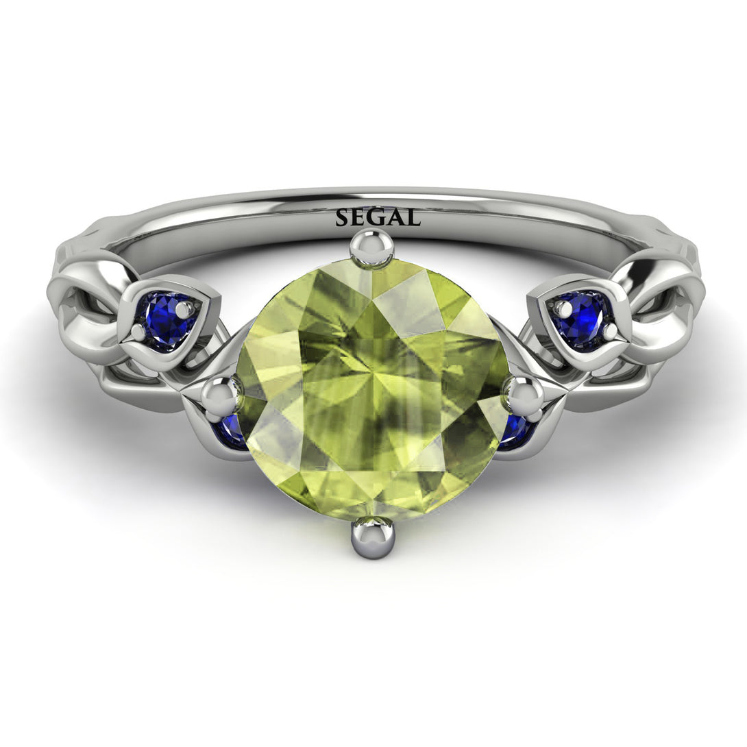 14K Gold Radiant Peridot Flower Harmony Ring - Autumn No. 715