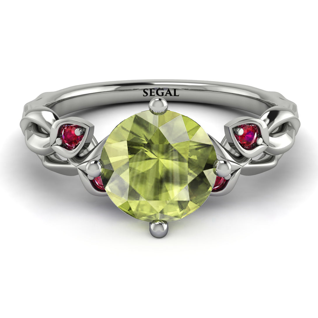 14K Gold Radiant Peridot Flower Harmony Ring - Autumn No. 712