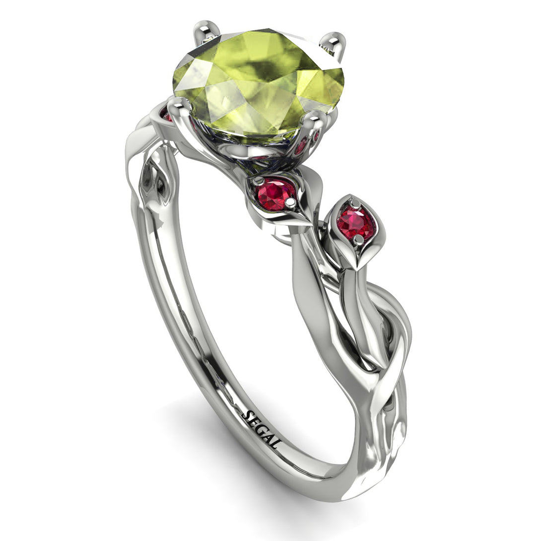 14K Gold Radiant Peridot Flower Harmony Ring - Autumn No. 712