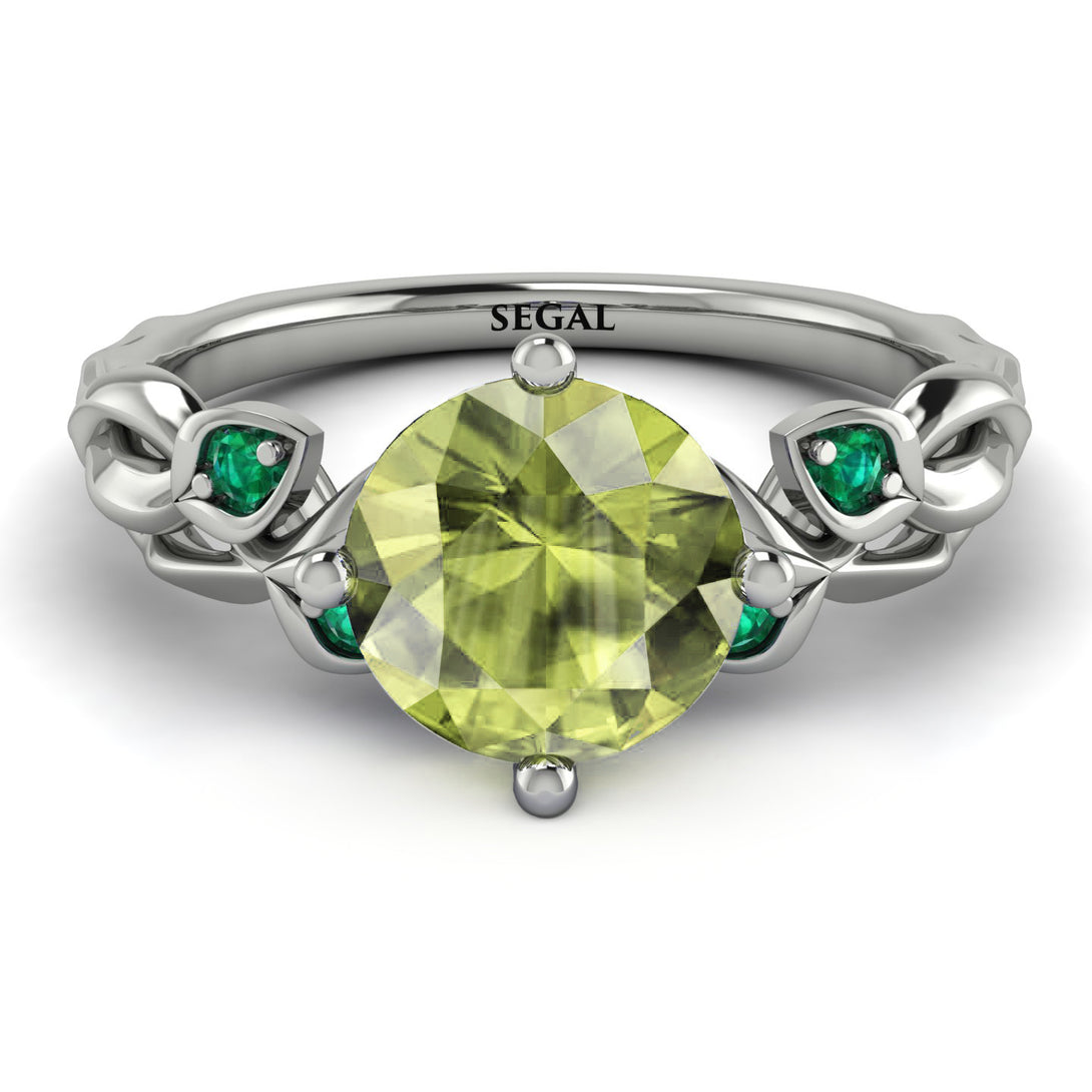 14K Gold Radiant Peridot Flower Harmony Ring - Autumn No. 706