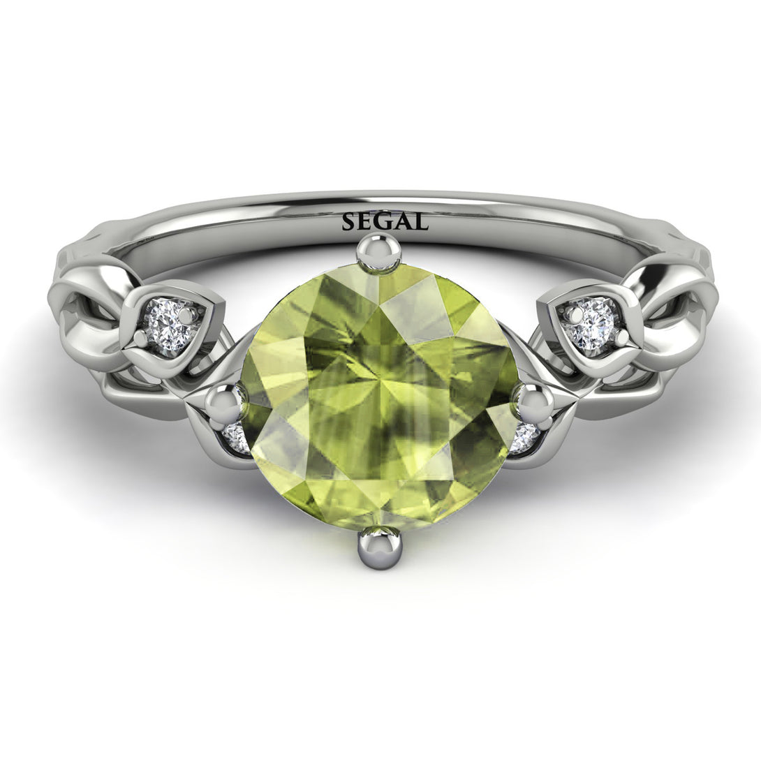 14K Gold Radiant Peridot Flower Harmony Ring - Autumn No. 703