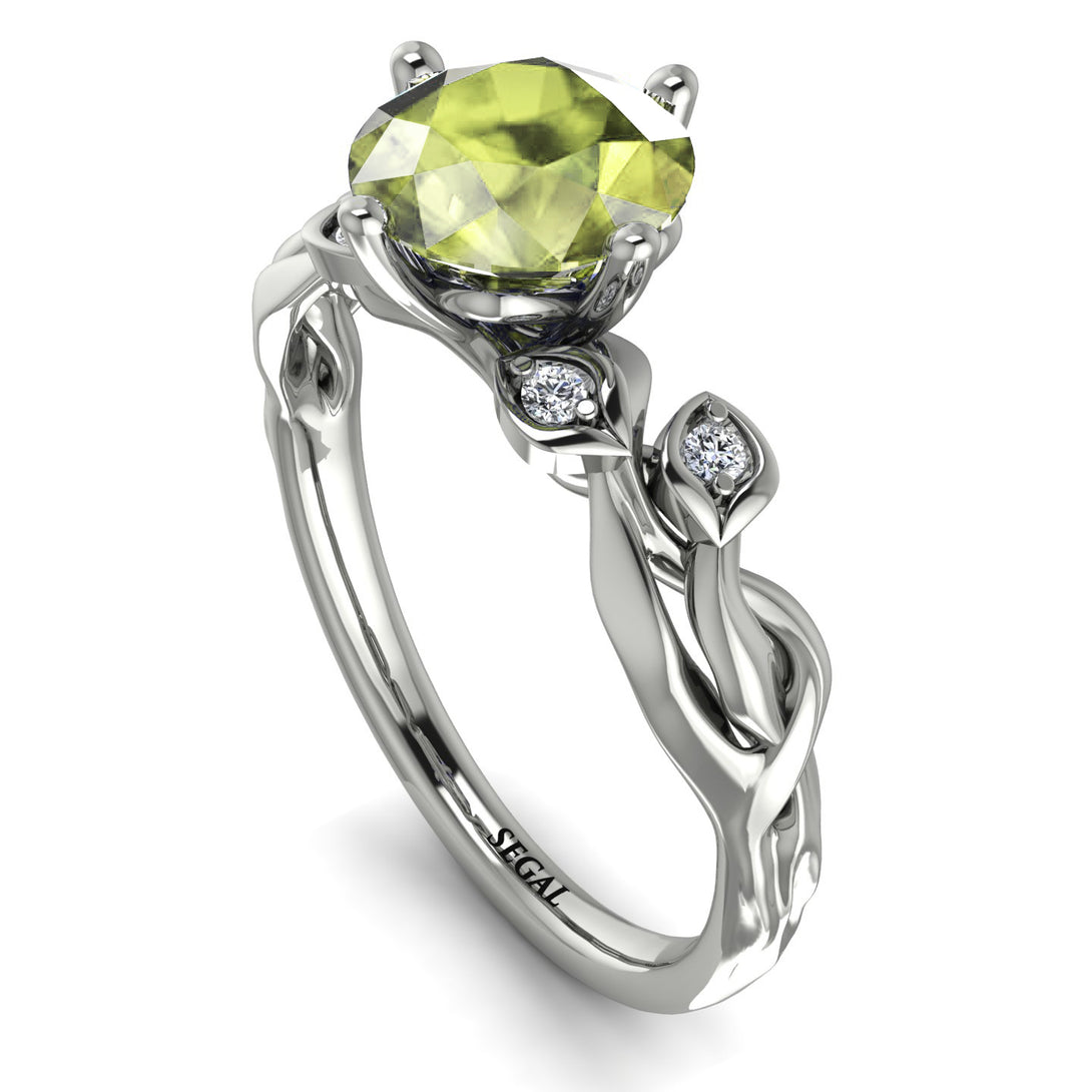 14K Gold Radiant Peridot Flower Harmony Ring - Autumn No. 703