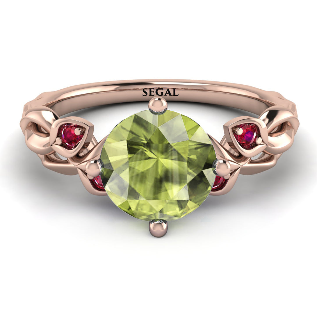 14K Gold Radiant Peridot Flower Harmony Ring - Autumn No. 711