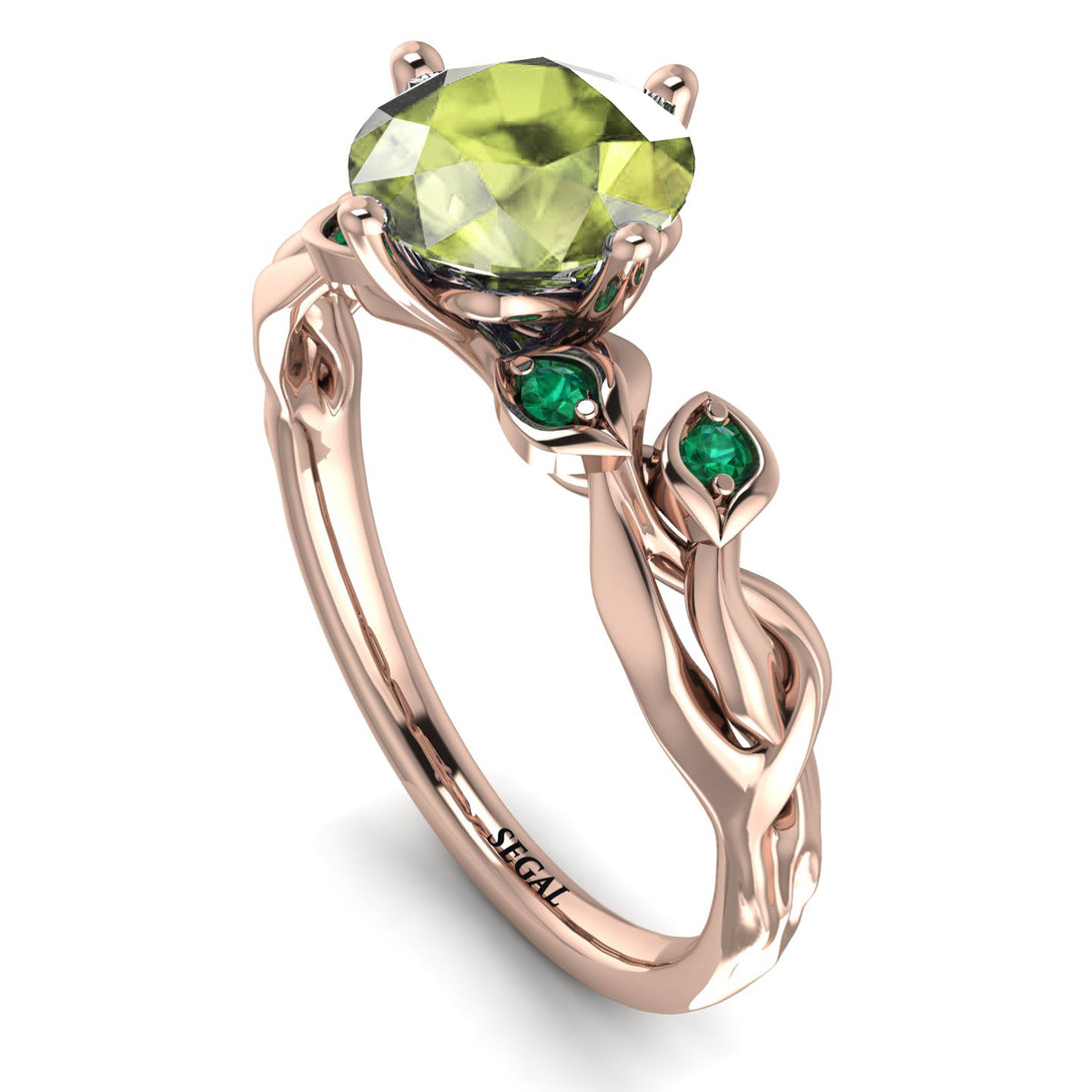 14K Gold Radiant Peridot Flower Harmony Ring - Autumn No. 705