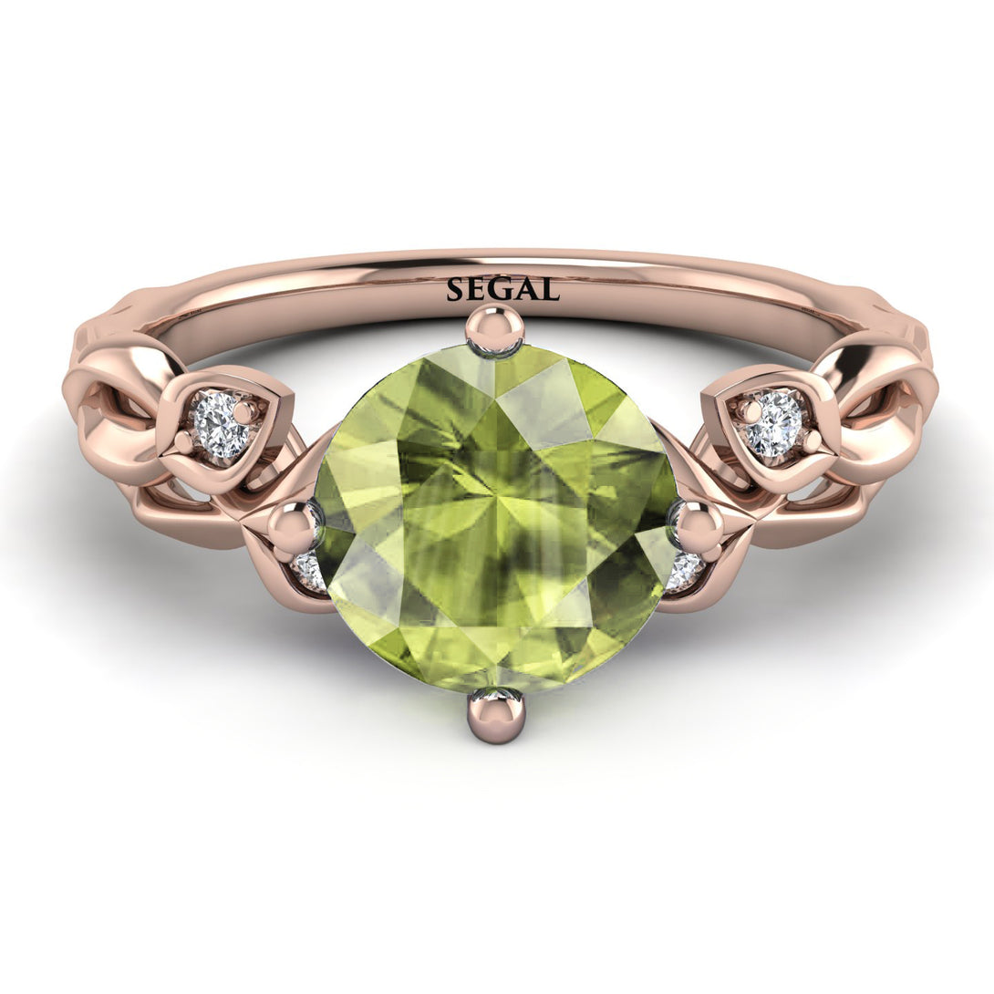 14K Gold Radiant Peridot Flower Harmony Ring - Autumn No. 702