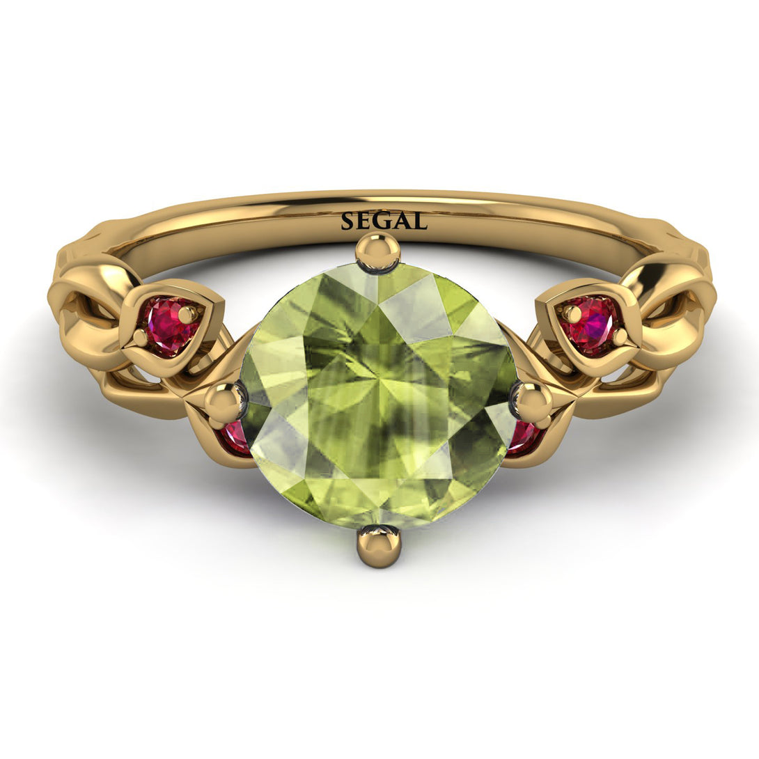 14K Gold Radiant Peridot Flower Harmony Ring - Autumn No. 710