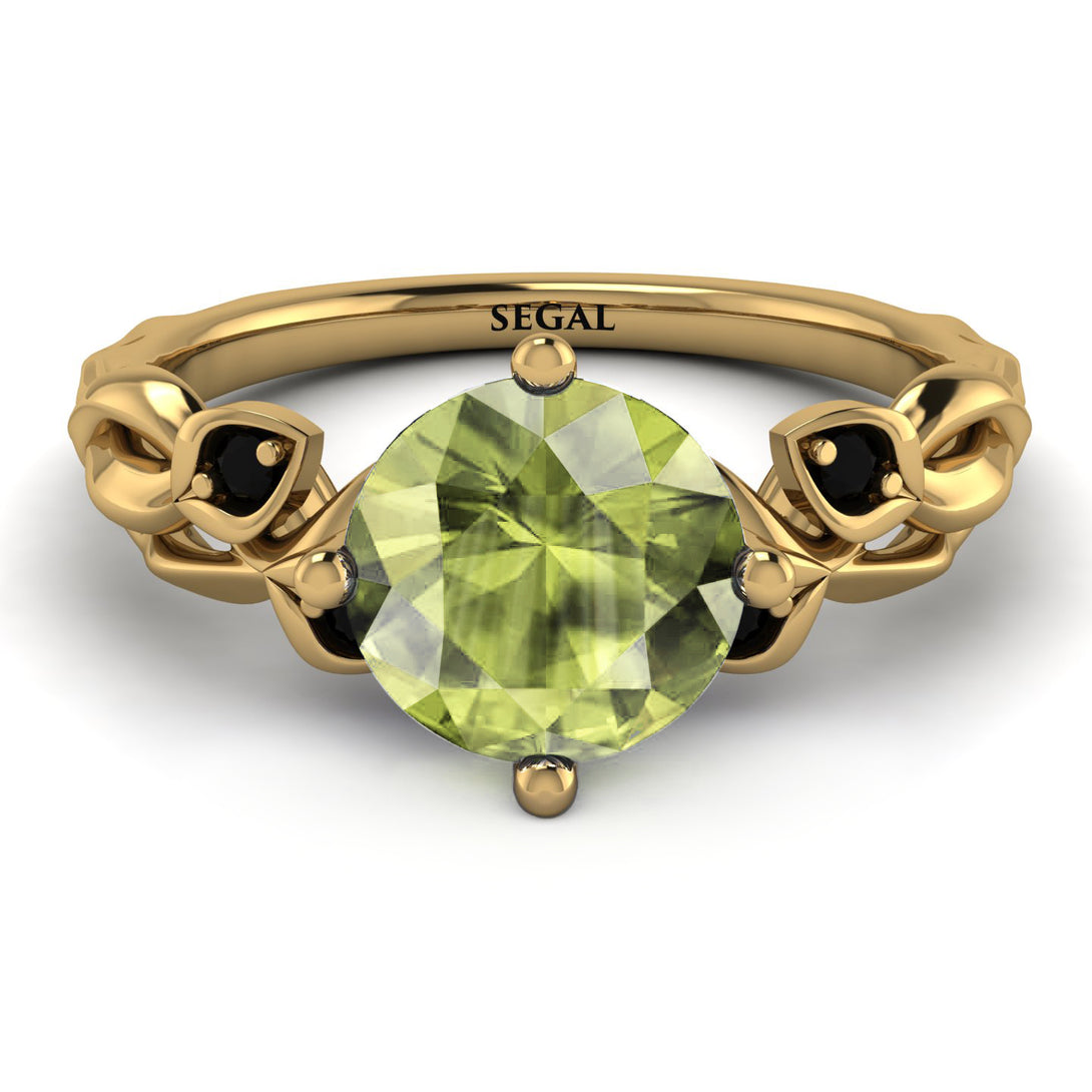 14K Gold Radiant Peridot Flower Harmony Ring - Autumn No. 707