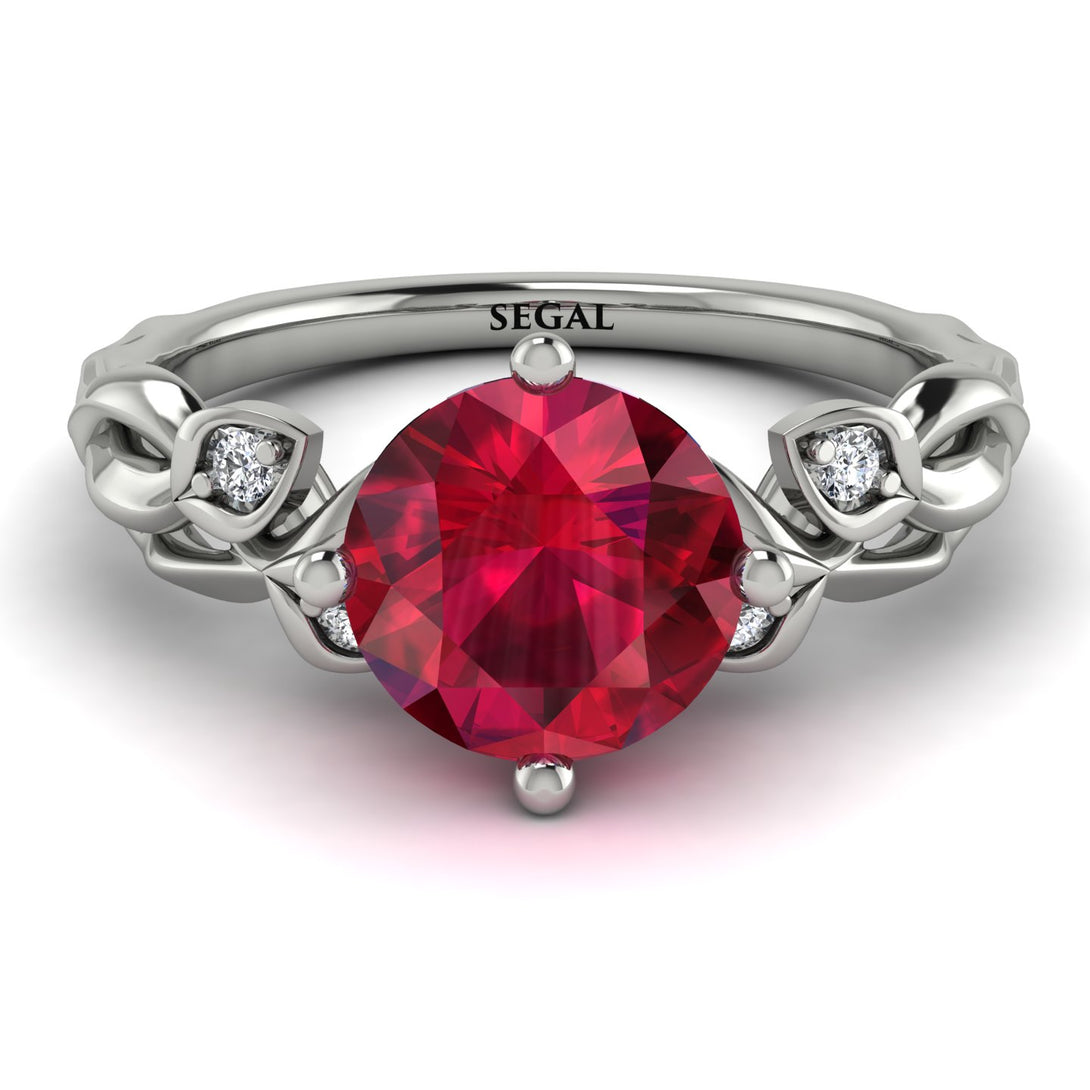 14K Gold Radiant Ruby Flower Harmony Ring - Autumn No. 12