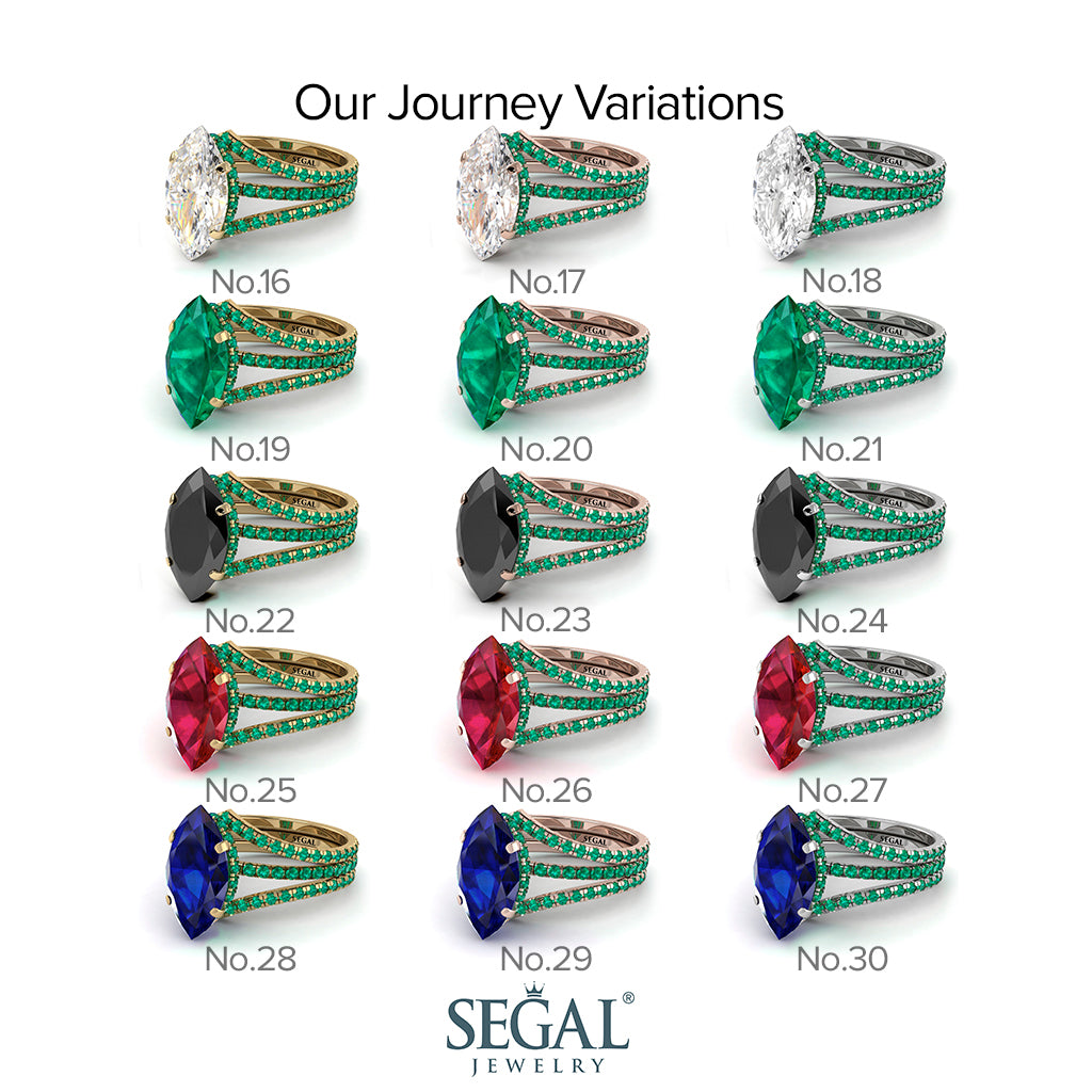 Hidden Halo Marquise Diamond Double Band Bridal Set - Journey No. 1