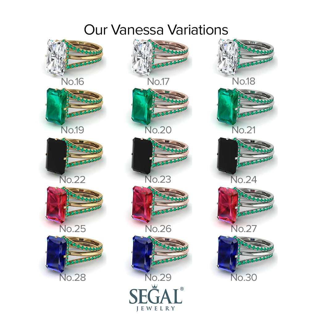 Hidden Halo Emerald Cut Emerald Double Band Bridal Set - Vanessa No. 18