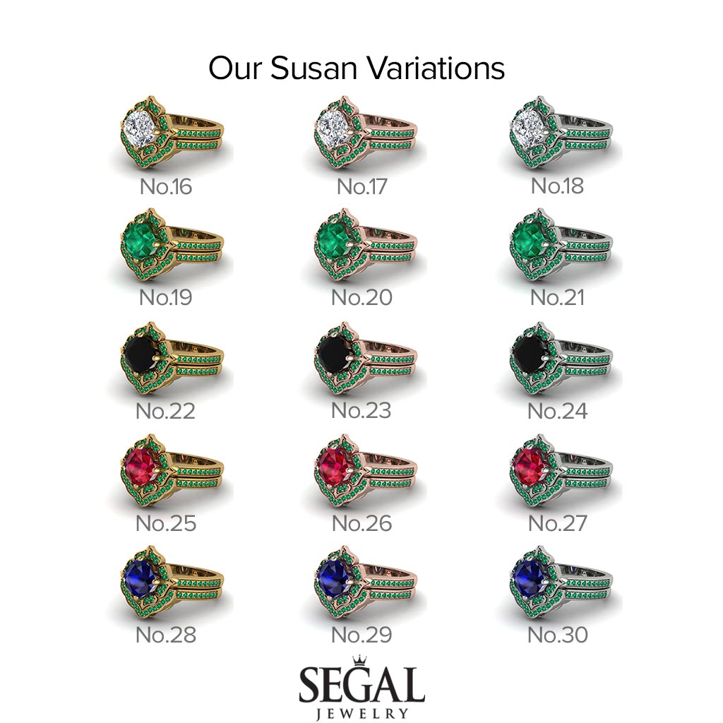 Wedding band for Glamorous Cushion Emerald Halo Bridal Set - Susan No. 6000