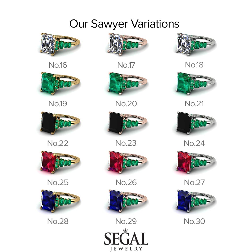 Barbara's Emerald Cut Diamond Ring Hidden Round Diamonds - Sawyer No. 3000