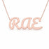RAE name necklace in solid 14K Rose Gold, handmade in Los Angeles