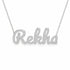 Rekha name necklace in solid 14K White Gold, handmade in Los Angeles