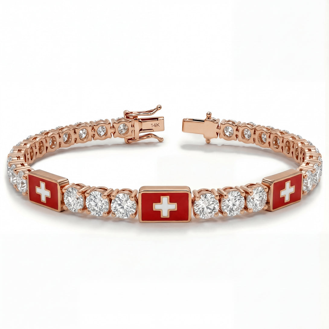 Diamond Tennis Bracelet with Switzerland Flag no. 2
