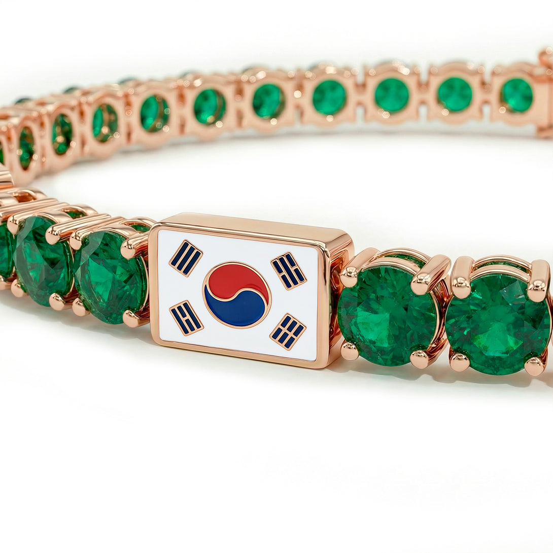 Emerald Tennis Bracelet with South Korea Flag no. 5