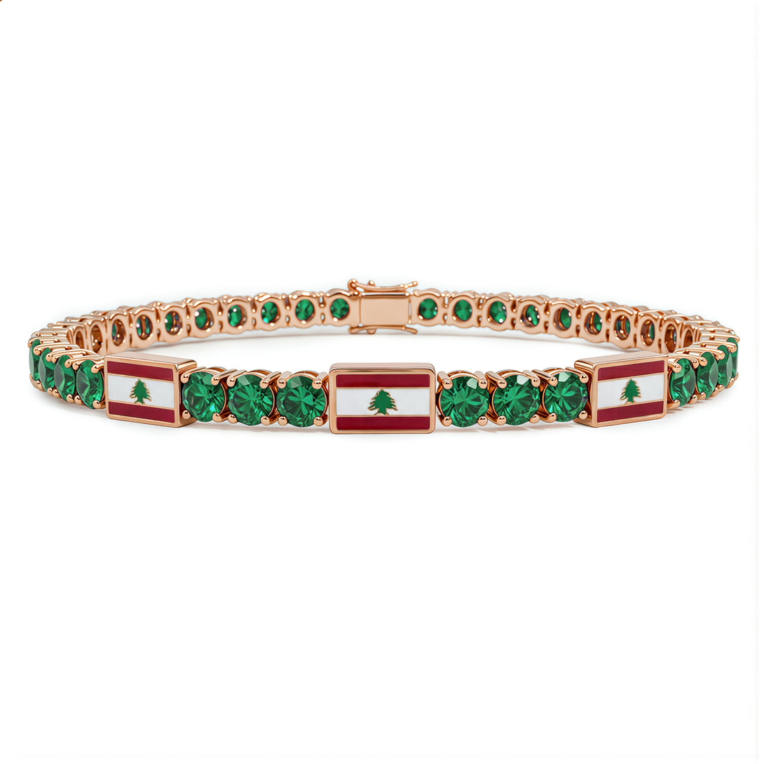 Emerald Tennis Bracelet with Lebanon Flag no. 5
