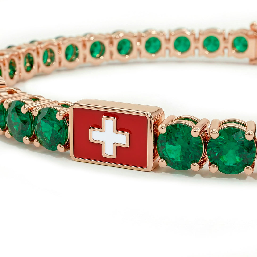 Emerald Tennis Bracelet with Switzerland Flag no. 5