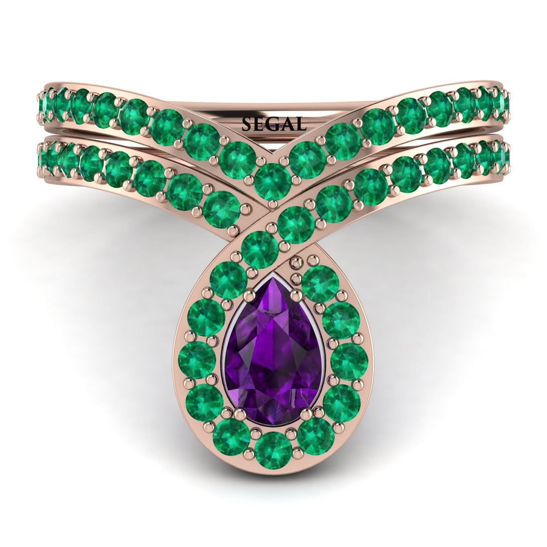Amethyst Pear Shape Stacking Bridal Set - Emilia No. 305