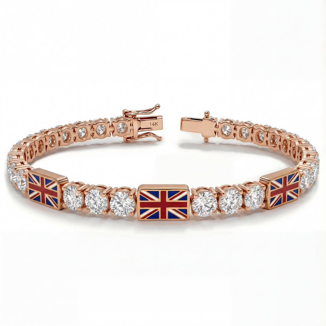 Diamond Tennis Bracelet with United Kingdom Flag no. 2