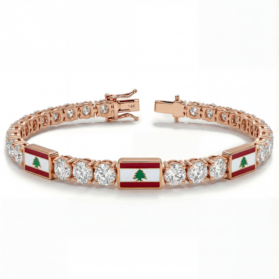 Diamond Tennis Bracelet with Lebanon Flag no. 2