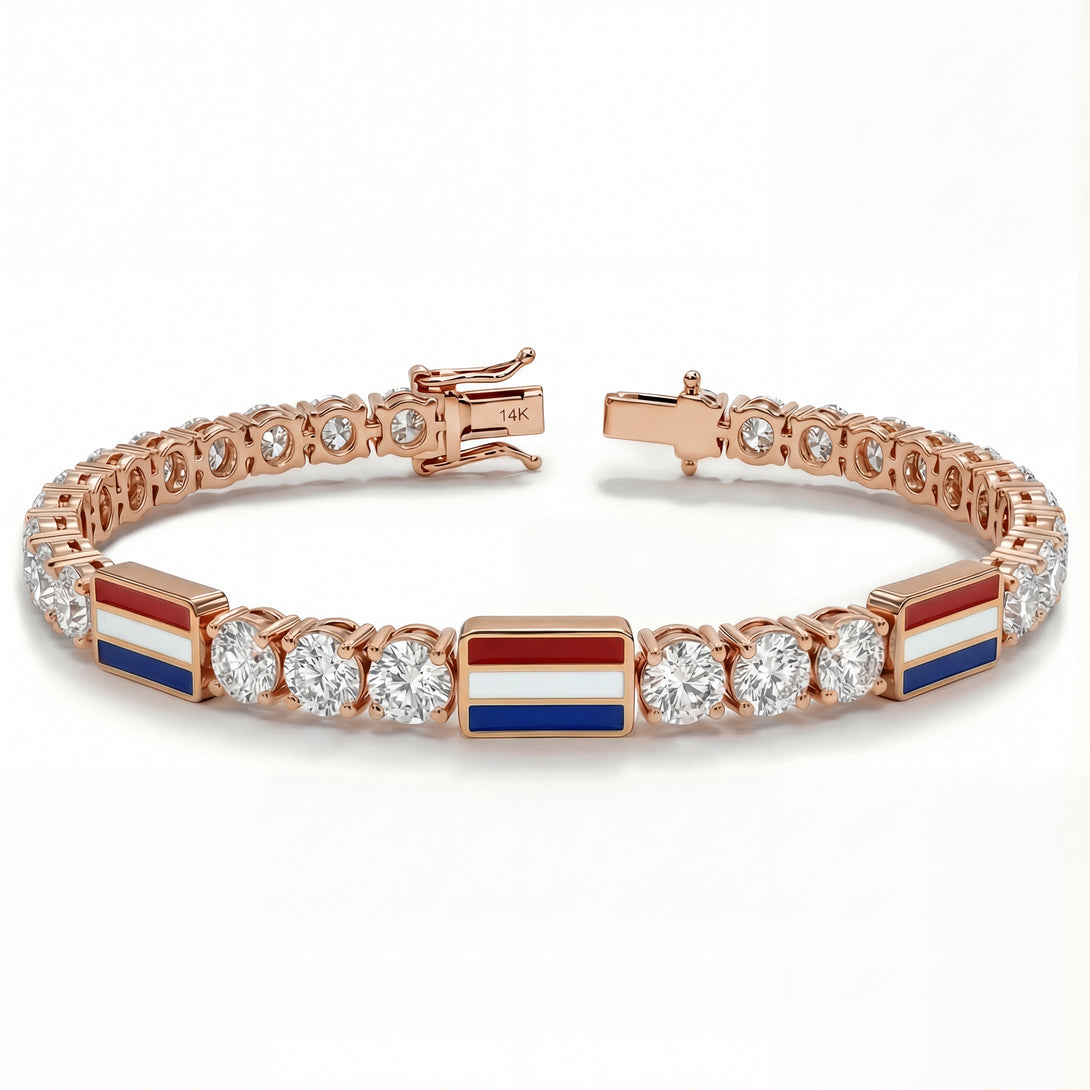 Diamond Tennis Bracelet with Netherlands Flag no. 2