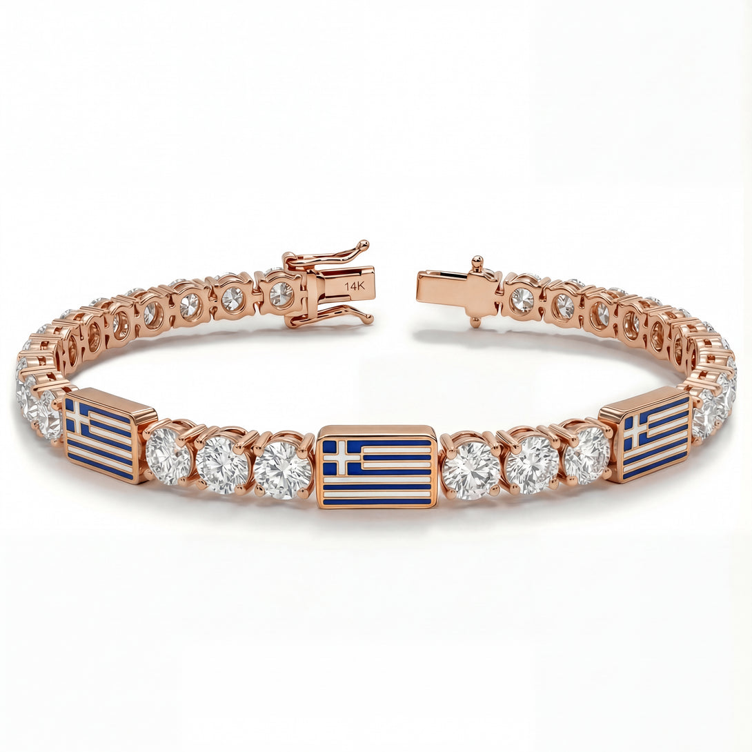 Diamond Tennis Bracelet with Greece Flag no. 2