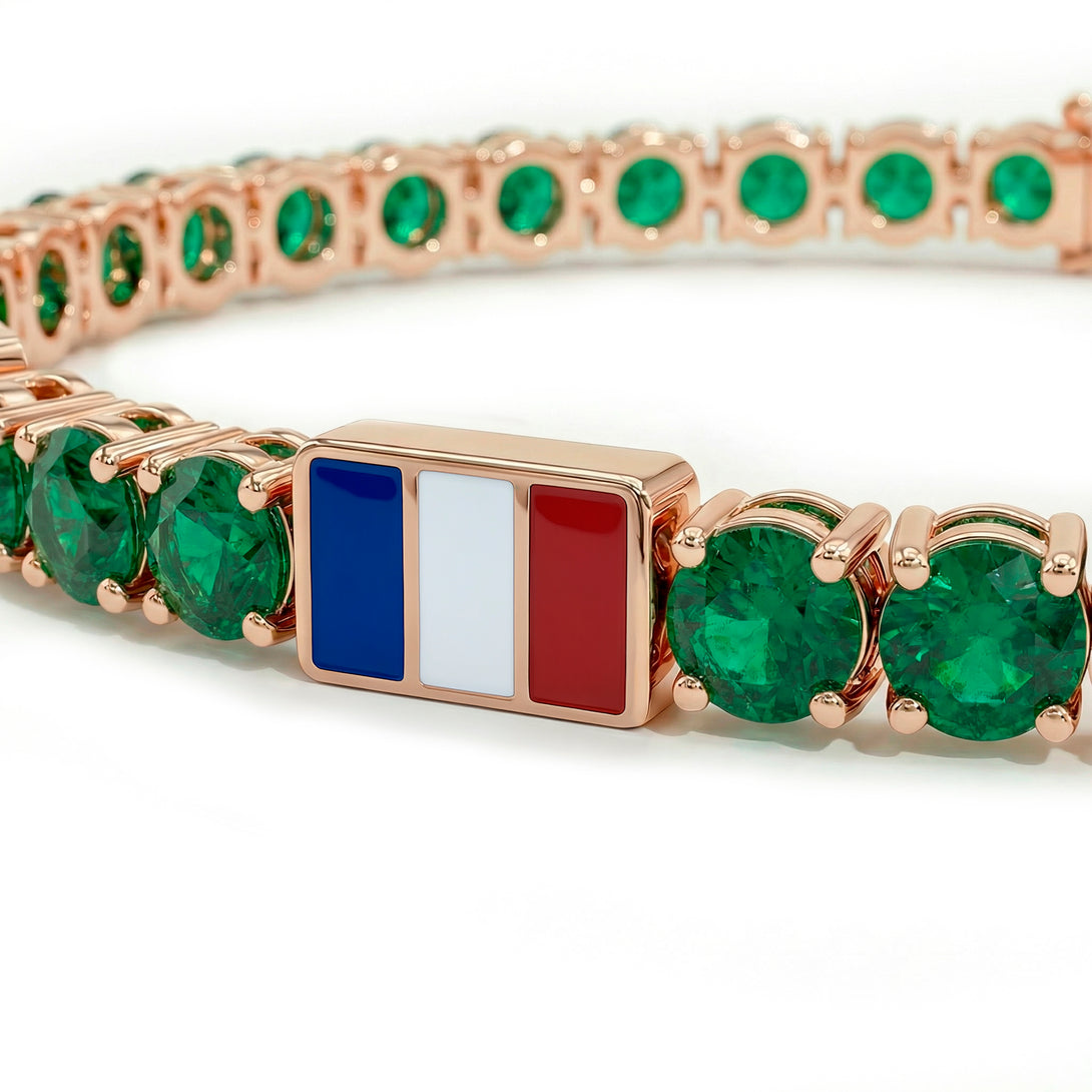 Emerald Tennis Bracelet with France Flag no. 5