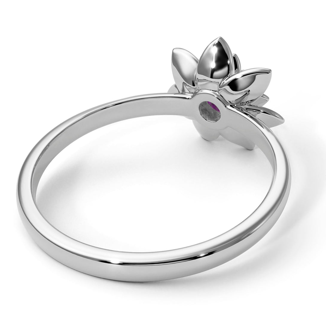 Lotus Flower Solitaire Amethyst Ring- Lotus no. 303