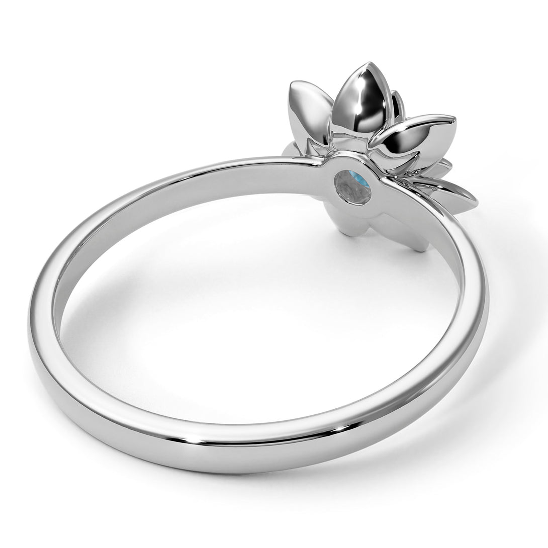 Lotus Flower Solitaire Aquamarine Ring - Lotus no. 403