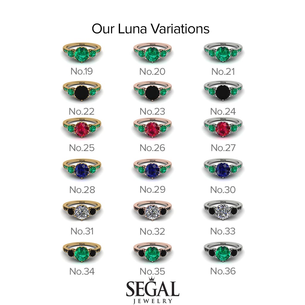 Vintage 3 Stones Emerald Ring With Micro Pave - Luna No. 57