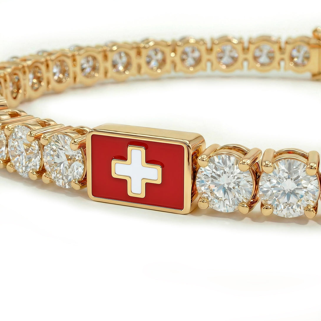 Diamond Tennis Bracelet with Switzerland Flag no. 1