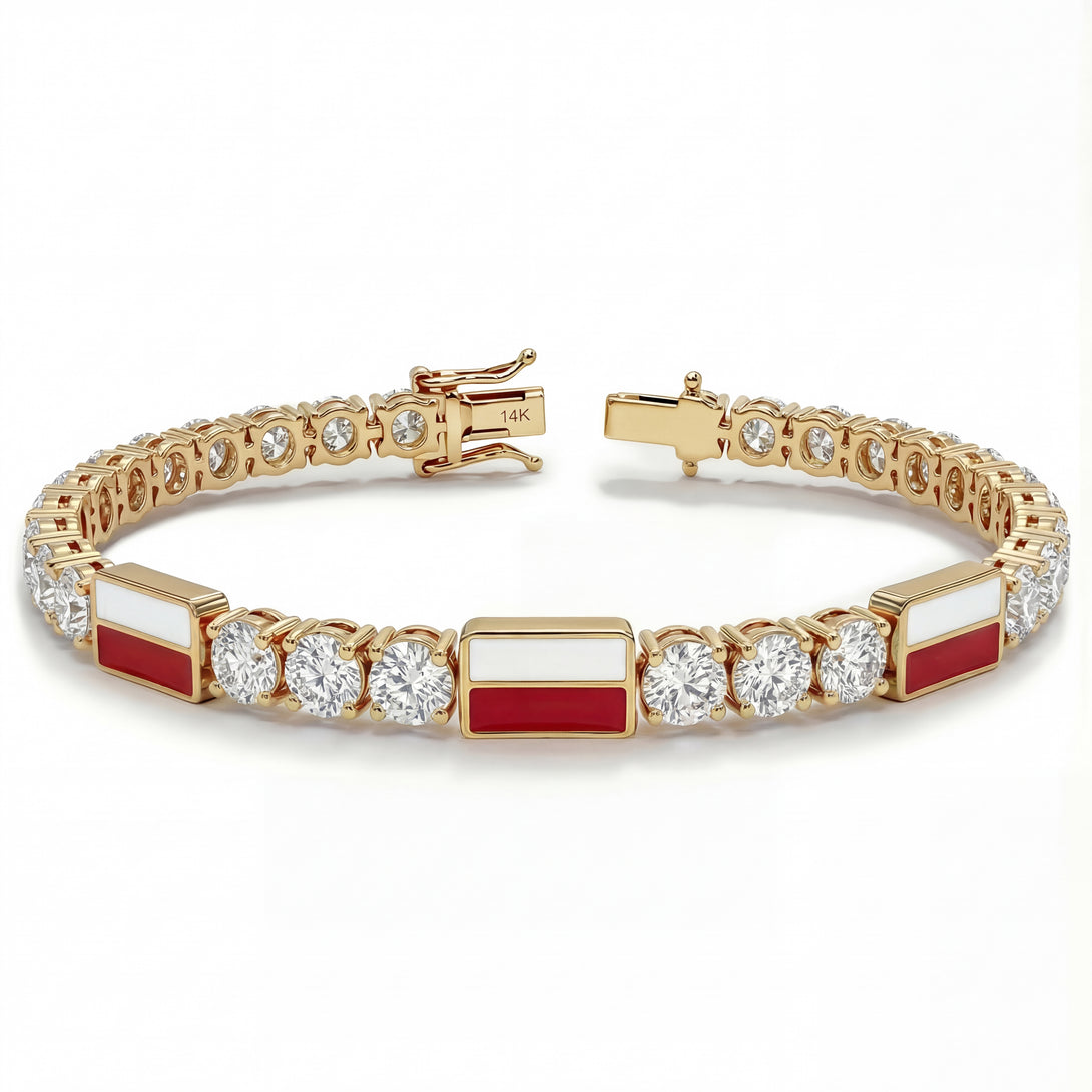 Diamond Tennis Bracelet with Poland Flag no. 1