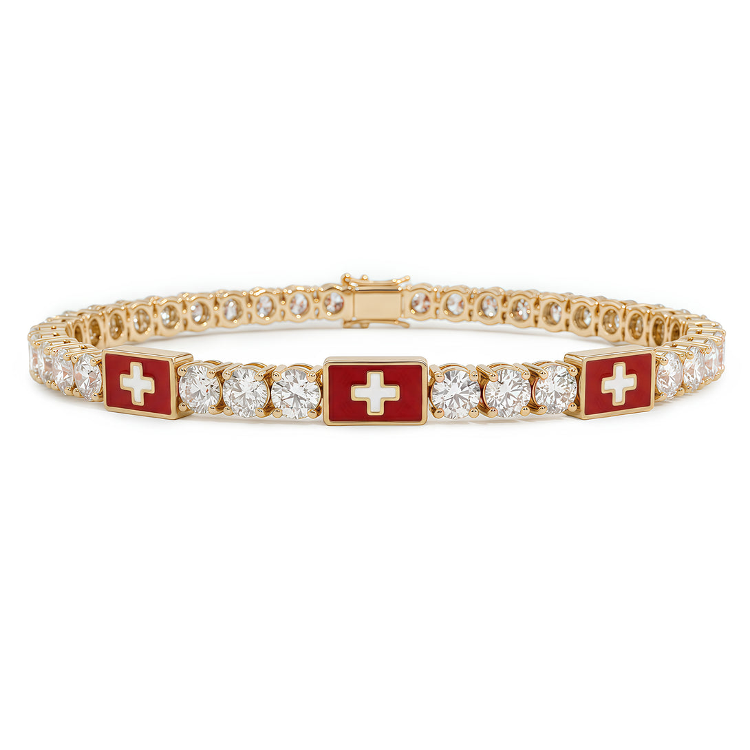 Diamond Tennis Bracelet with Switzerland Flag no. 1