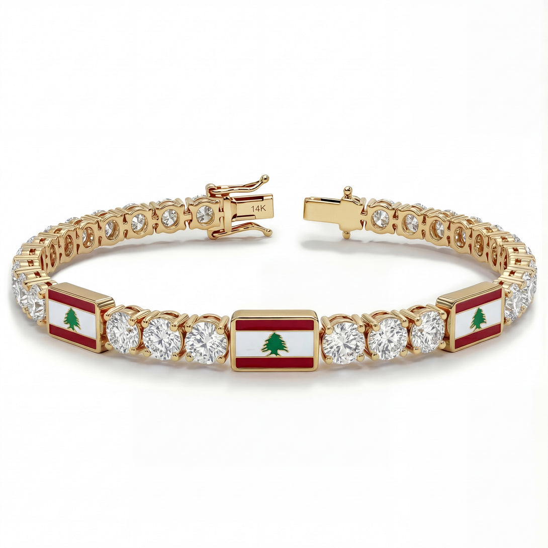 Diamond Tennis Bracelet with Lebanon Flag no. 1