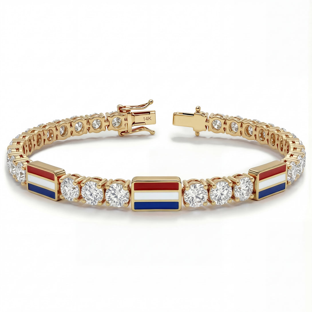 Diamond Tennis Bracelet with Netherlands Flag no. 1