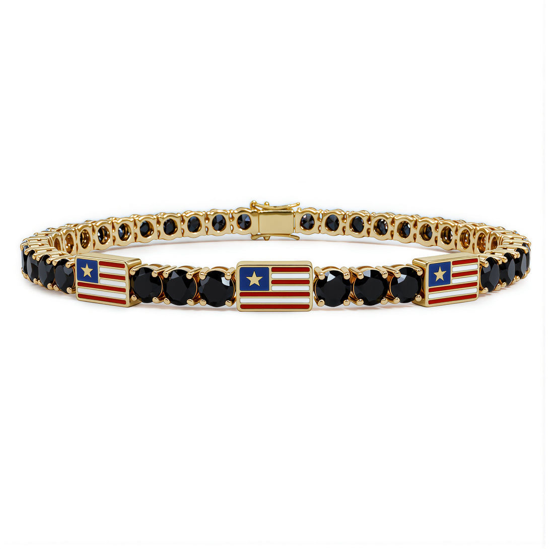 Black Diamond Tennis Bracelet with United States Flag no. 7