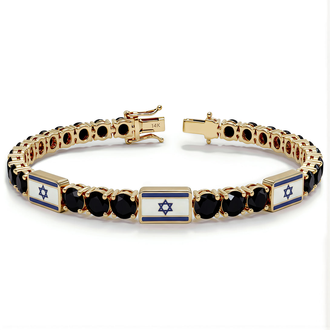 Black Diamond Tennis Bracelet with Israeli Flag no. 7