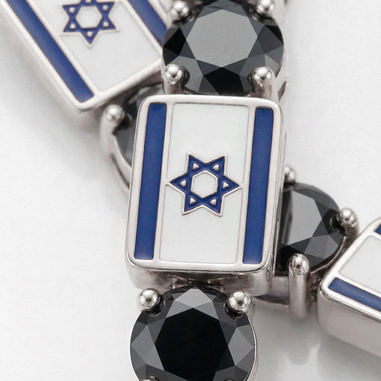Black Diamond Tennis Bracelet with Israeli Flag no. 9