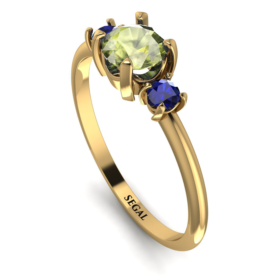 Classic Three Stone Peridot Engagement Ring - Valentina No. 713