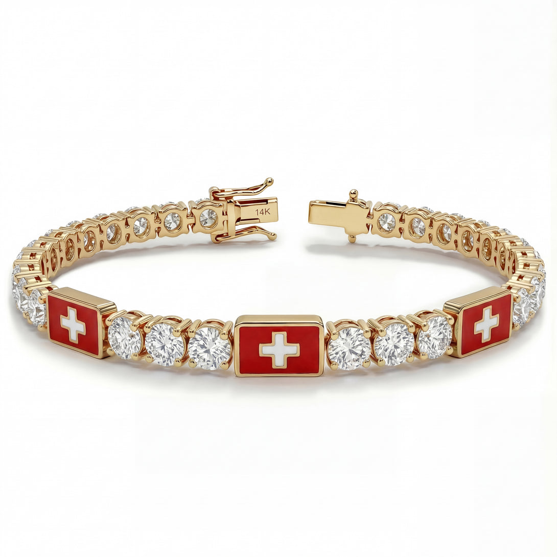 Diamond Tennis Bracelet with Switzerland Flag no. 1