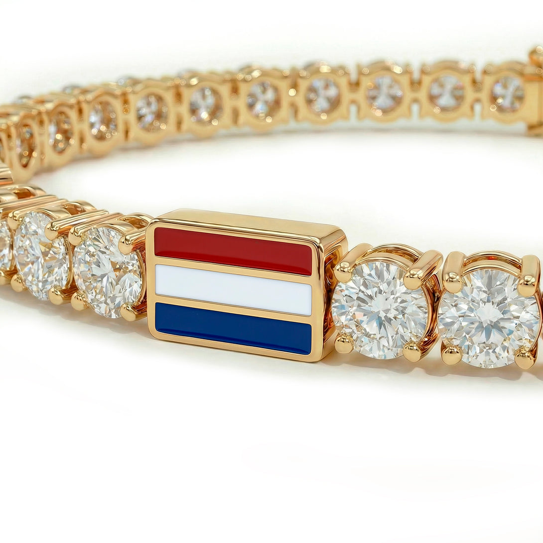 Diamond Tennis Bracelet with Netherlands Flag no. 1