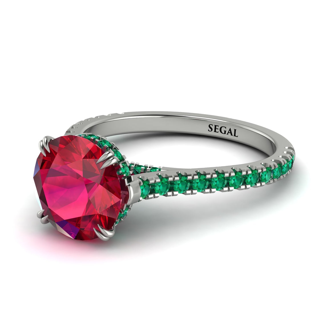 Hidden Diamond Double Cat Claw Prongs Ruby Ring - Hazel No. 27