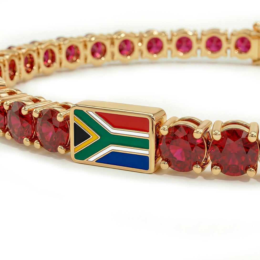Ruby Tennis Bracelet with South Africa Flag no. 10