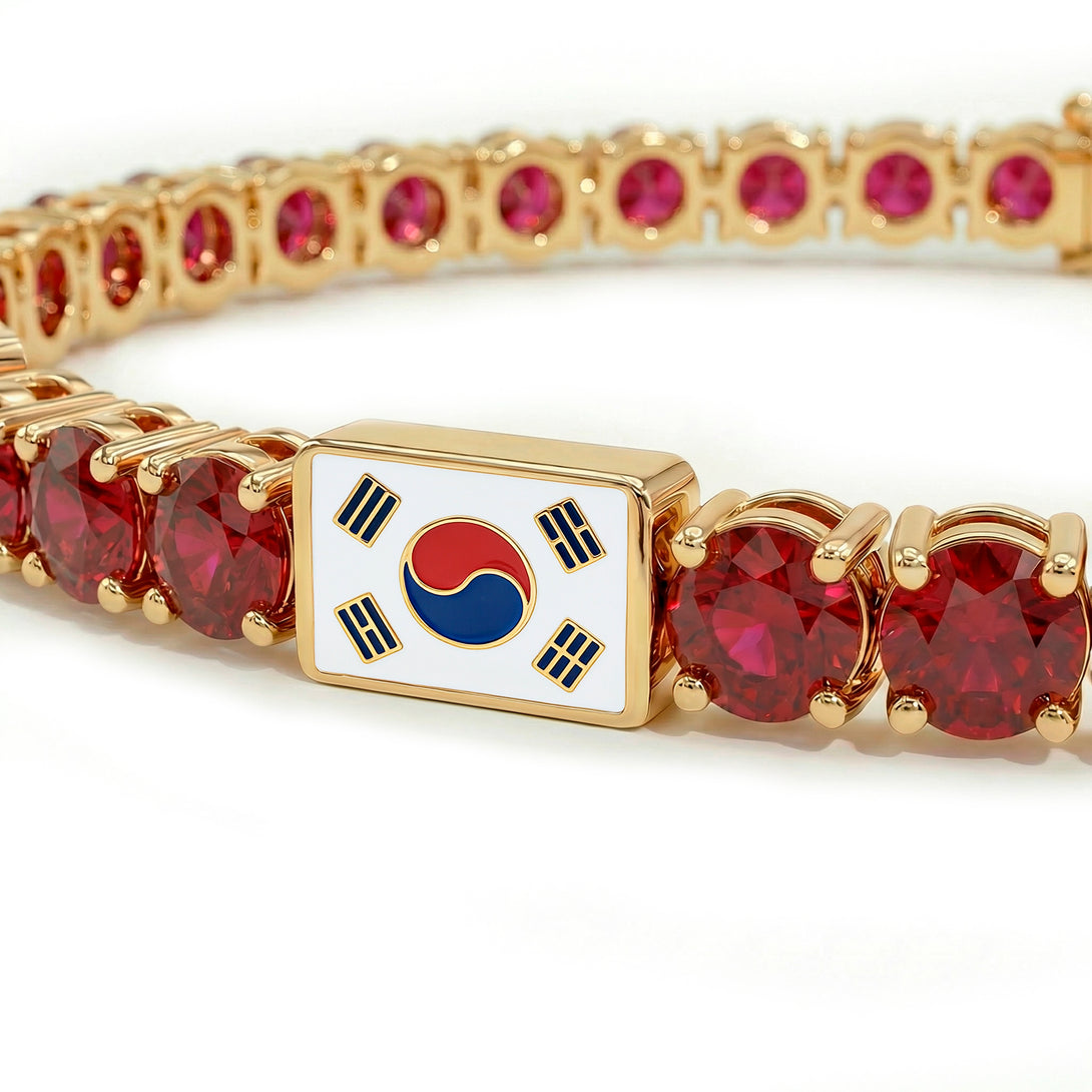Ruby Tennis Bracelet with South Korea Flag no. 10