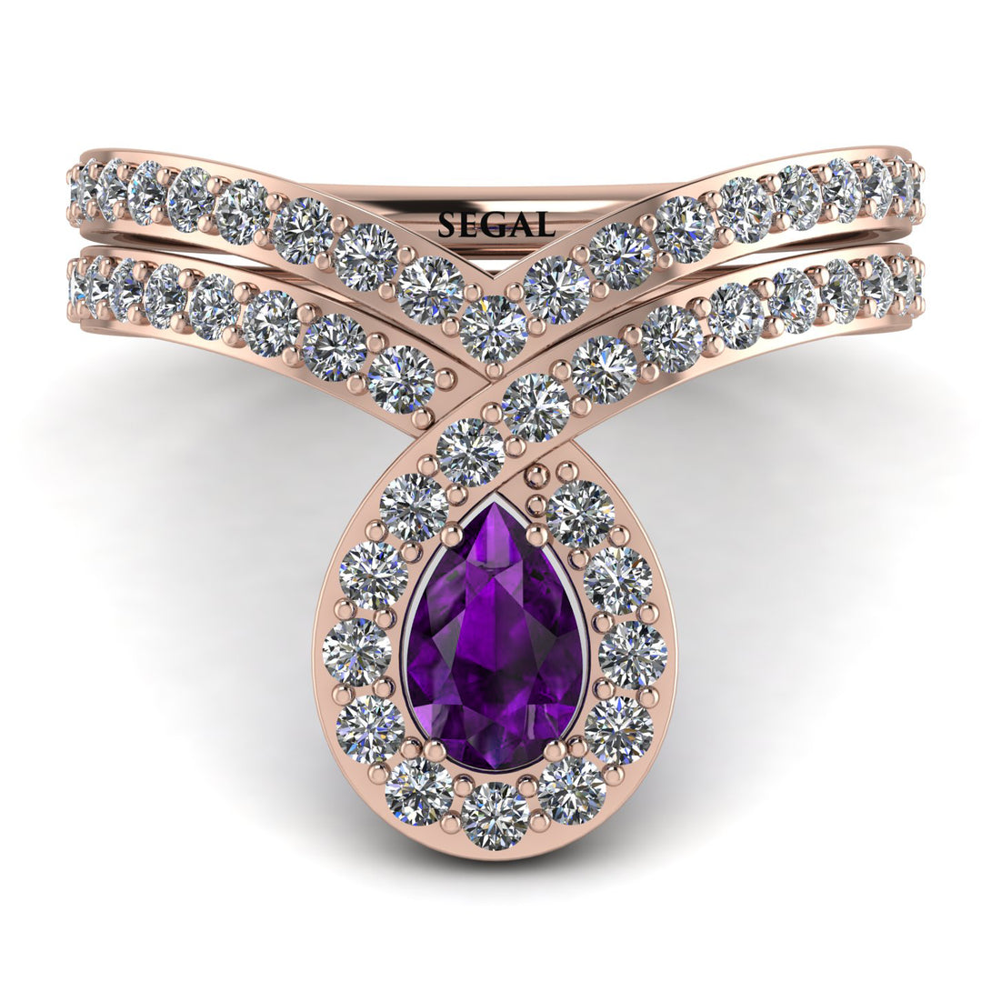 Amethyst Pear Shape Stacking Bridal Set - Emilia No. 302