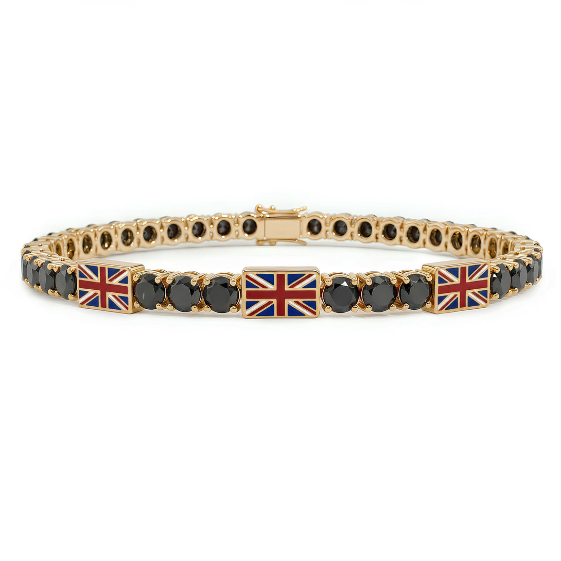Black Diamond Tennis Bracelet with United Kingdom Flag no. 7
