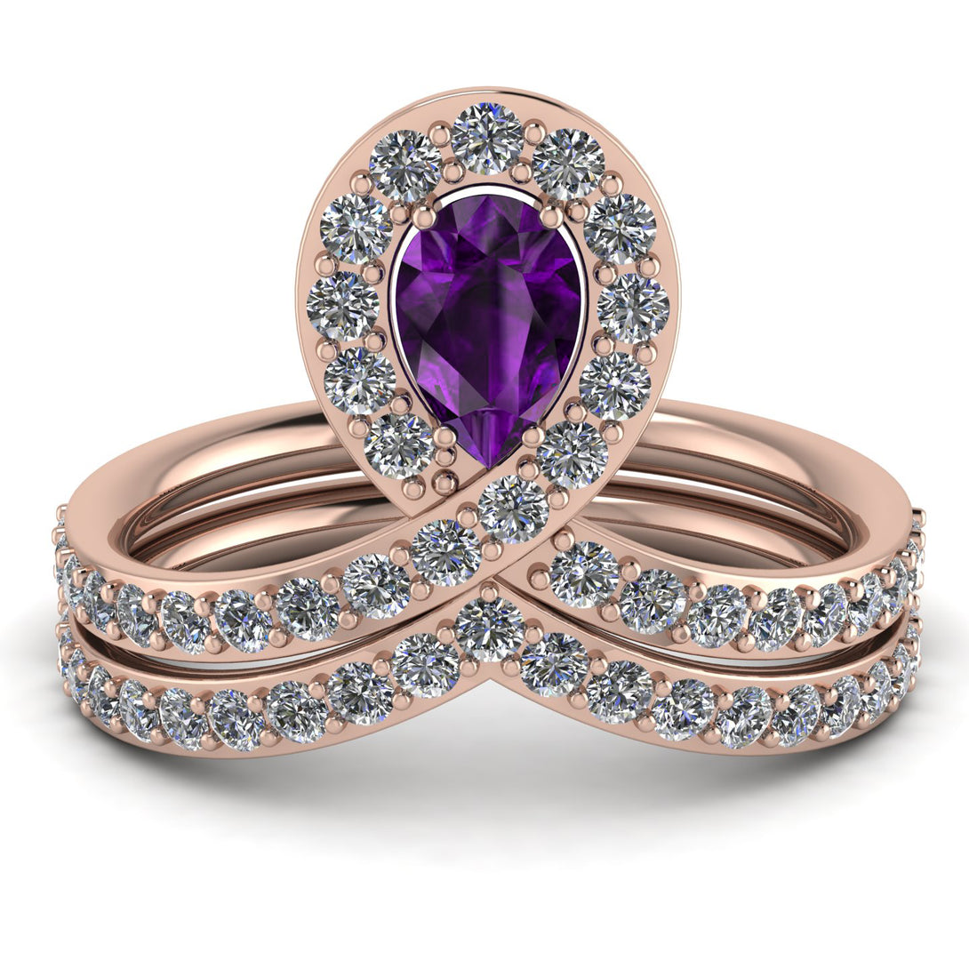 Amethyst Pear Shape Stacking Bridal Set - Emilia No. 302
